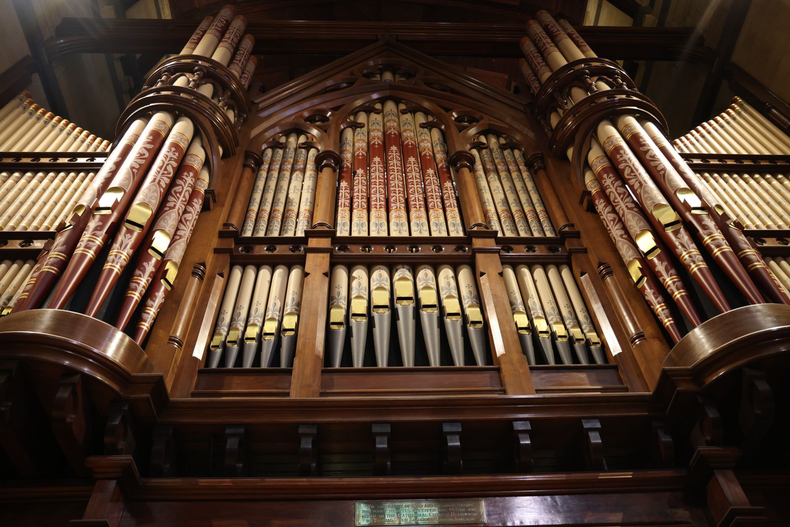 Ornately painted Victorian pipe organ facade